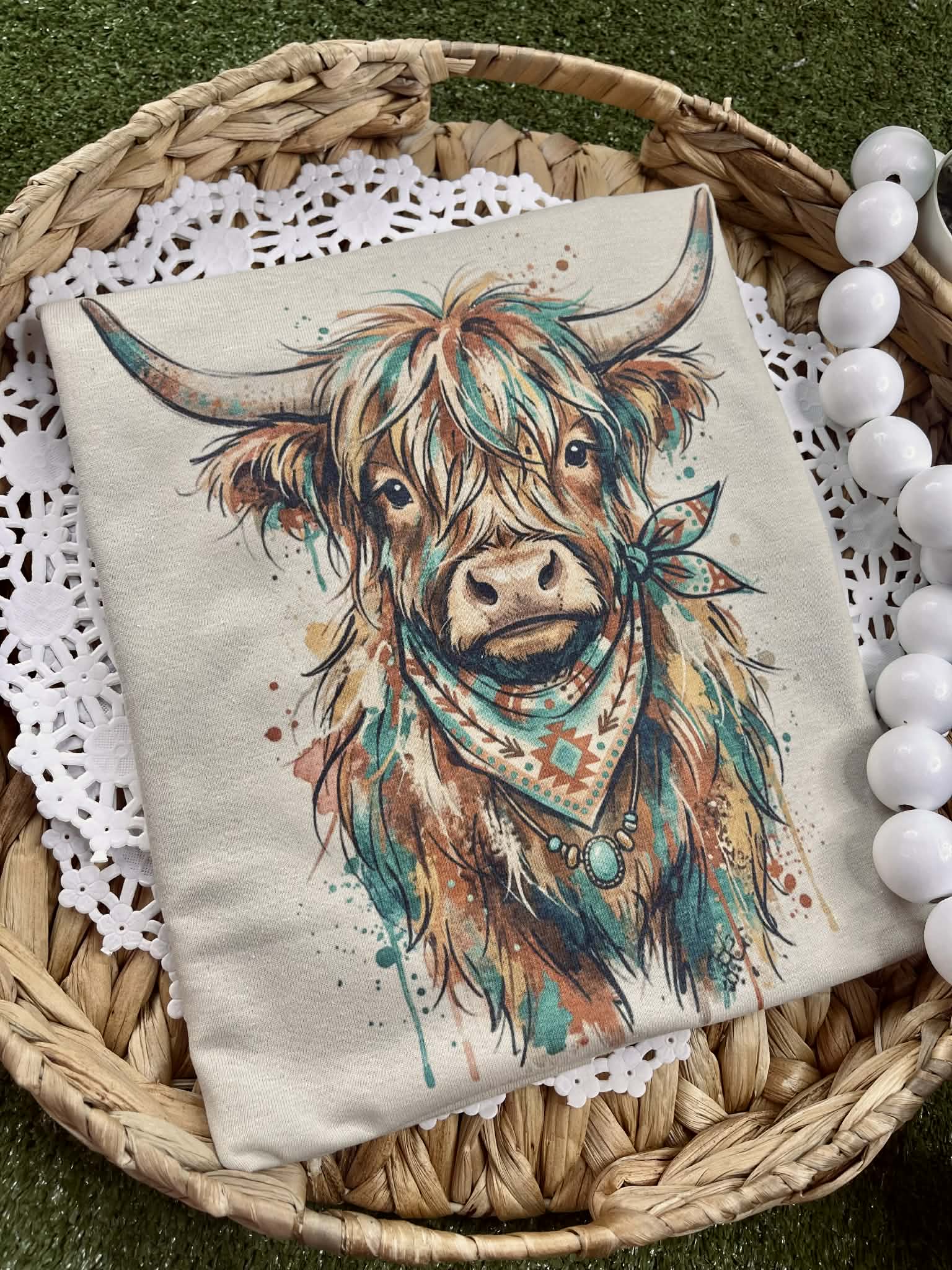 Rust and Turquoise Highland Tee