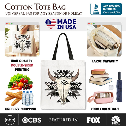 Aztec Tribal Bull Skull Tote Bag