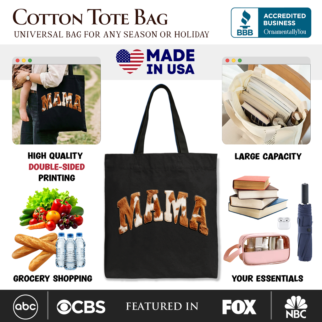 Cow Print Mama Western Tote Bag