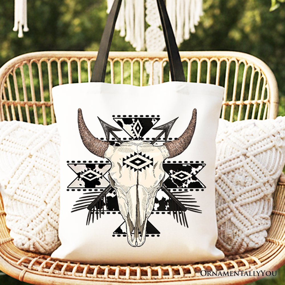 Aztec Tribal Bull Skull Tote Bag