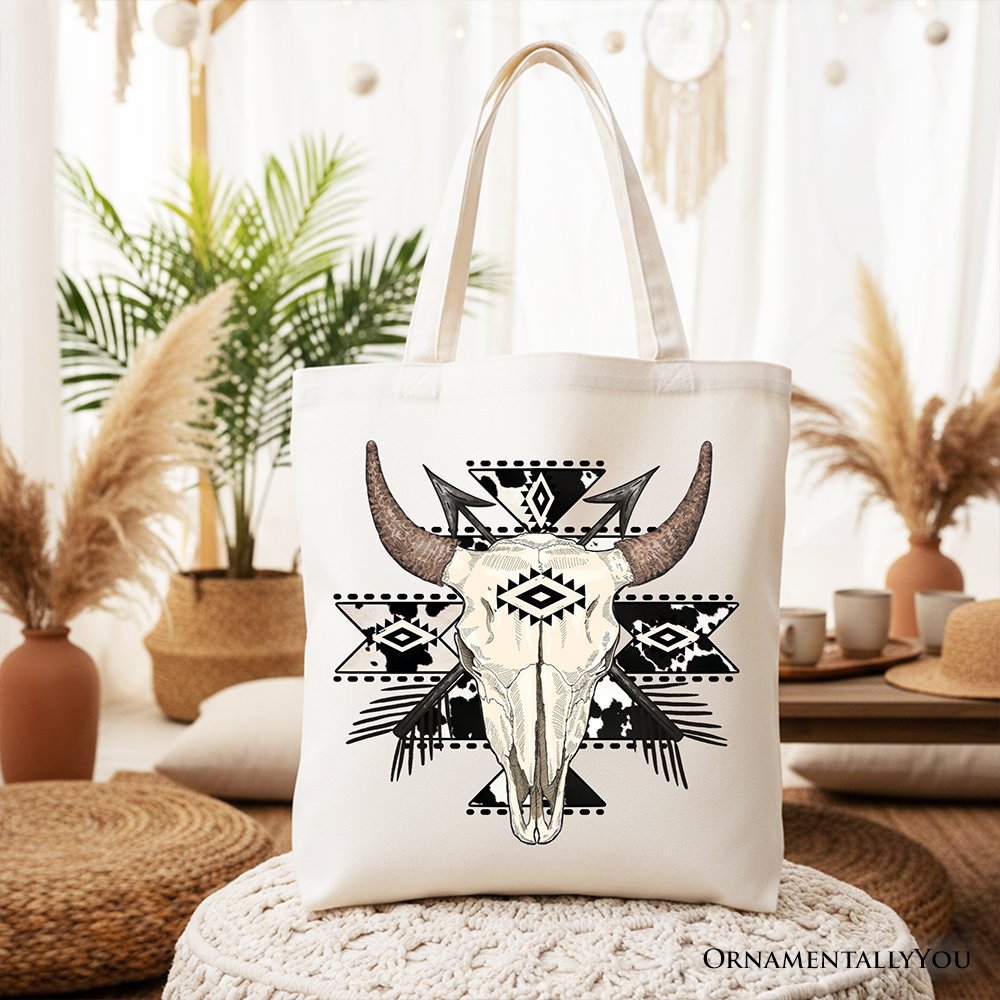 Aztec Tribal Bull Skull Tote Bag