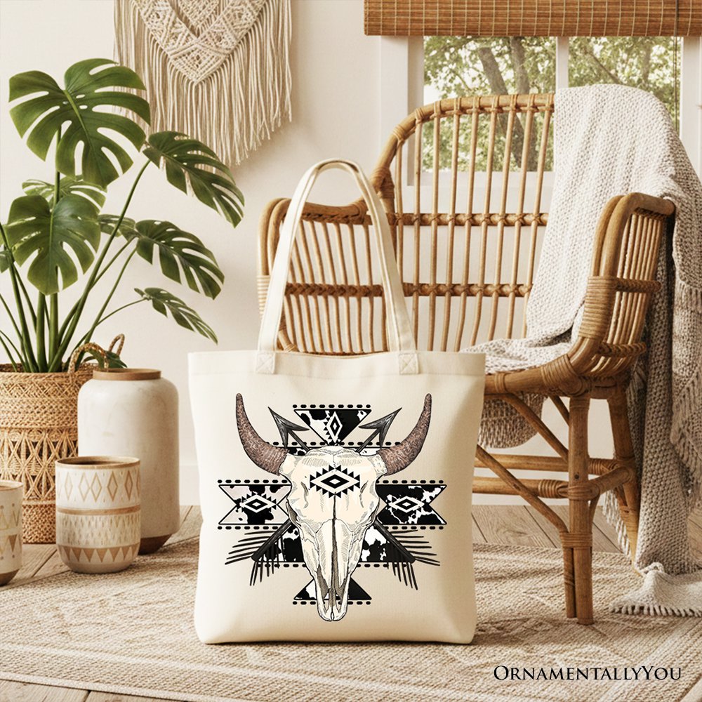 Aztec Tribal Bull Skull Tote Bag