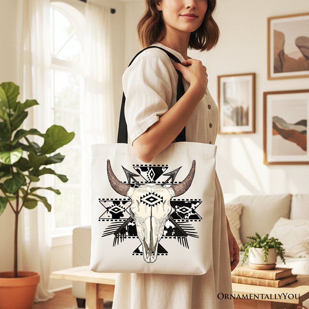 Aztec Tribal Bull Skull Tote Bag