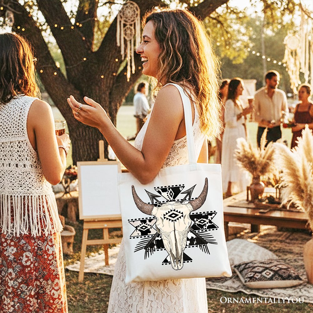Aztec Tribal Bull Skull Tote Bag