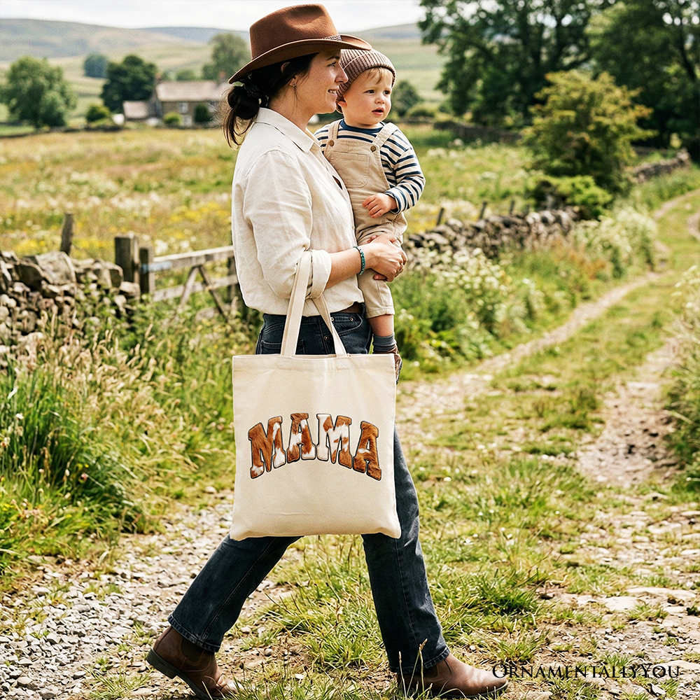 Cow Print Mama Western Tote Bag